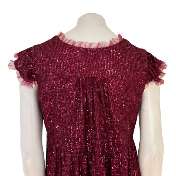 Elegant Burgundy Sequin Mini Dress - Picture 5 of 10